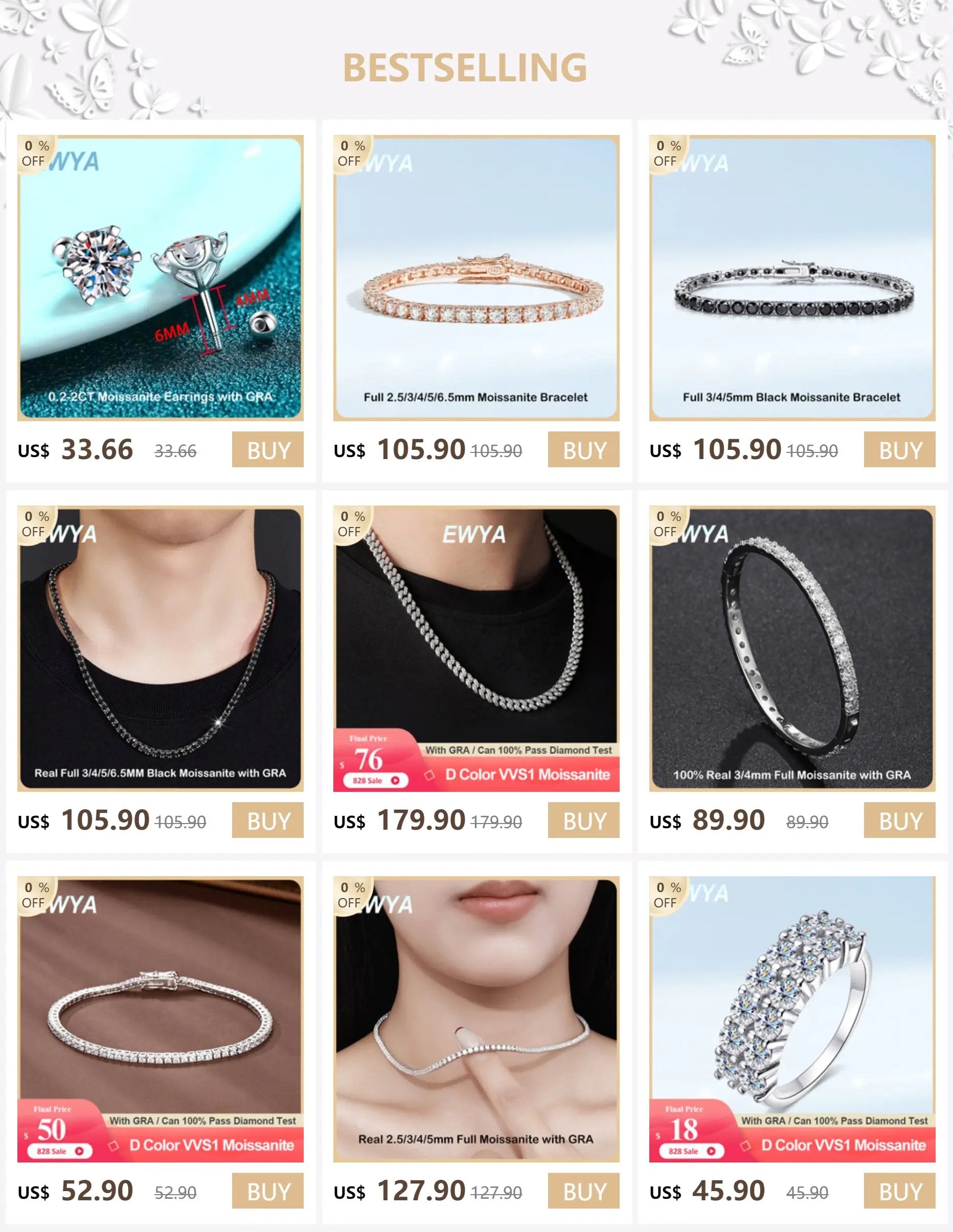 EWYA Luxury 1/2/3/5CT Real D Color Moissanite Pendant Necklace For Women Men 925 Silver Plated 18K Bridal Neck Fine Jewelry Gift JNi3 shop