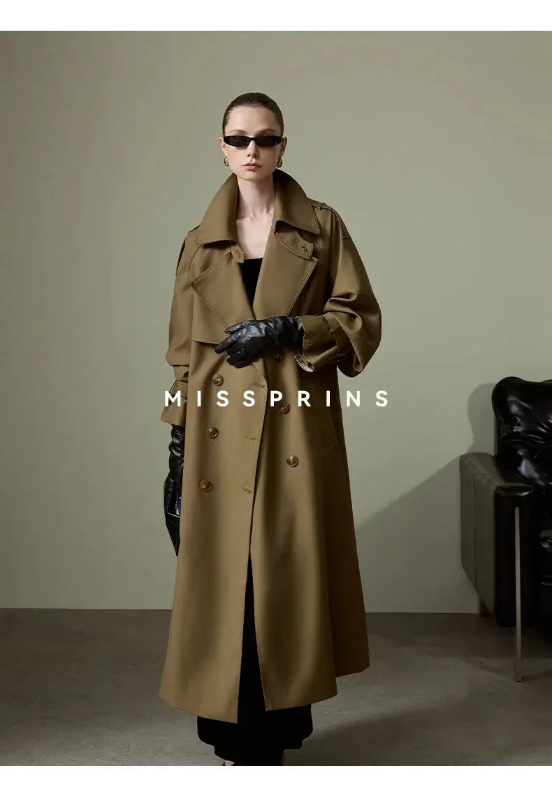 Lautaro Spring Autumn Long Khaki Trench Coat for Women Belt Double Breasted Chic Luxury Designer European Fashion Clothes 2025 JNi3 shop