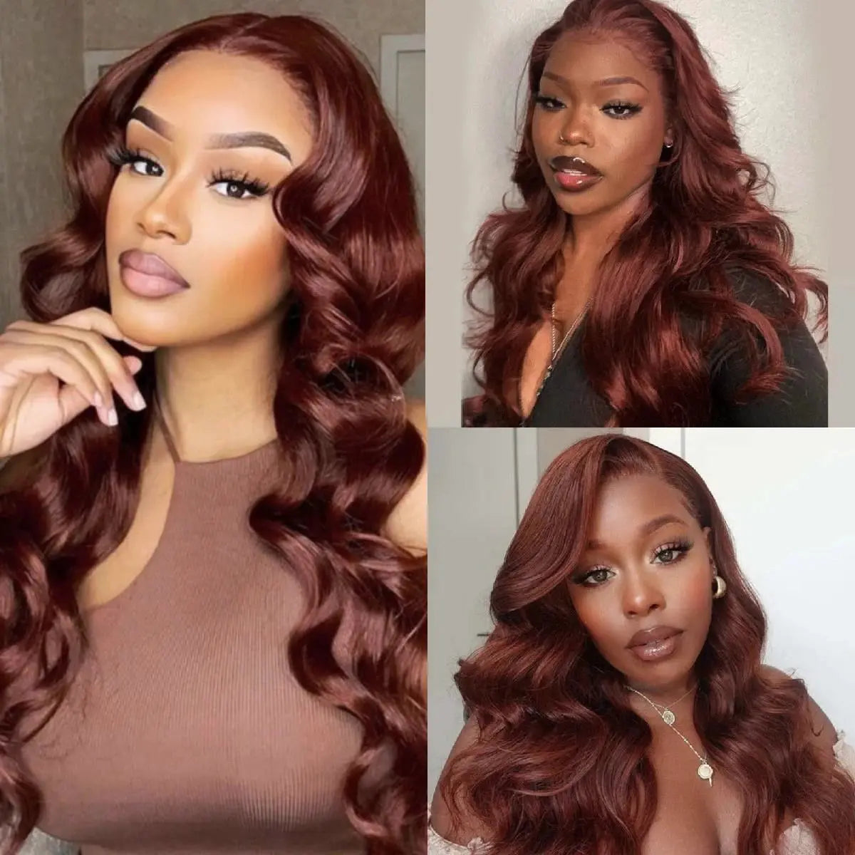 13x6 Reddish Brown Women's Wigs Synthetic Lace Front Wig Red Body Wave Lace Frontal Wig Glueless Pre Plucked With Baby Hair Wig JNi3 shop
