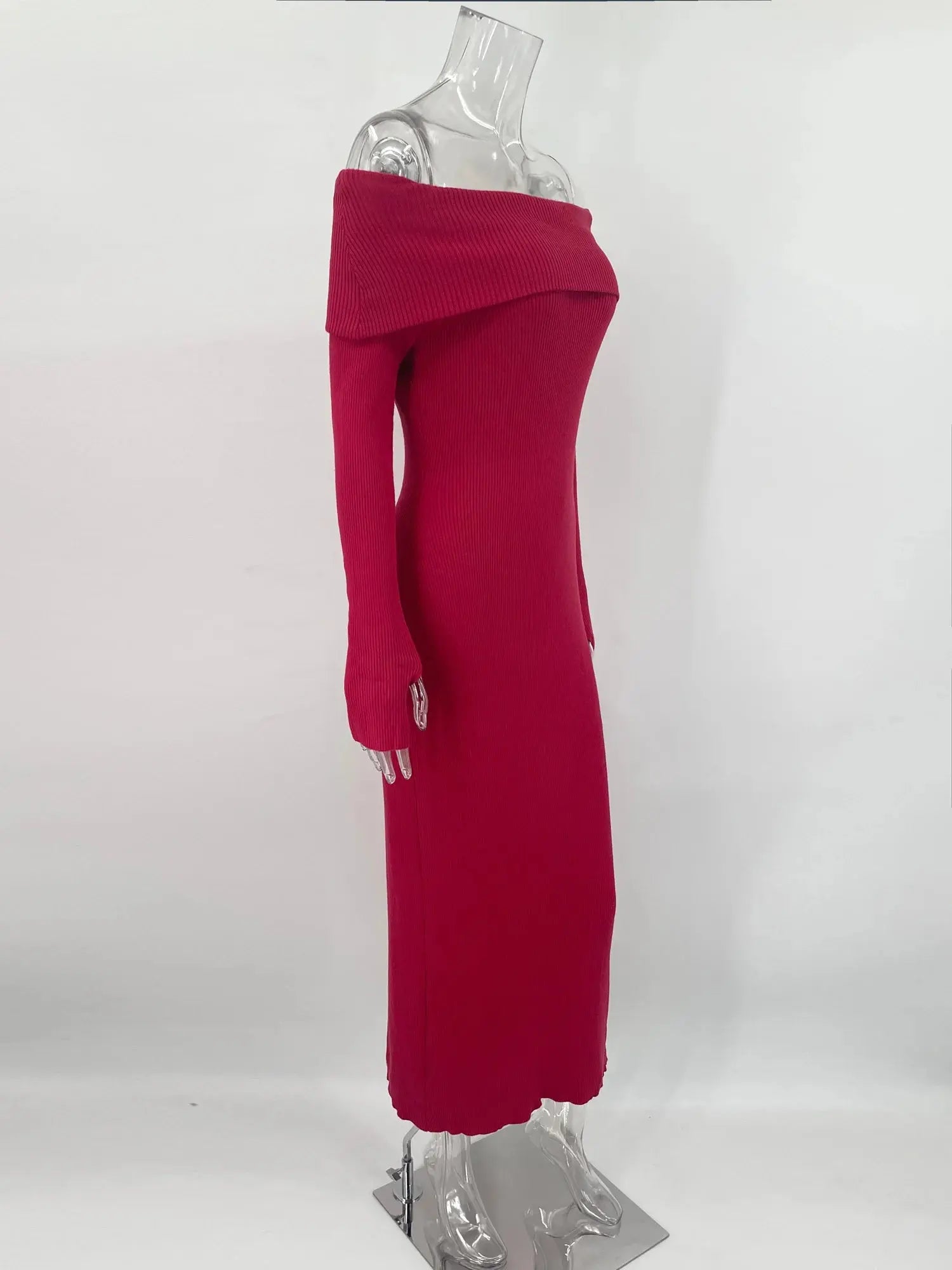 Tossy Fashion Knit Long Dress Off-Shoulder Female Ribbed Loose High Waist Elegant Autumn Party Dress Ladies Knitwear Maxi Dress JNi3 shop