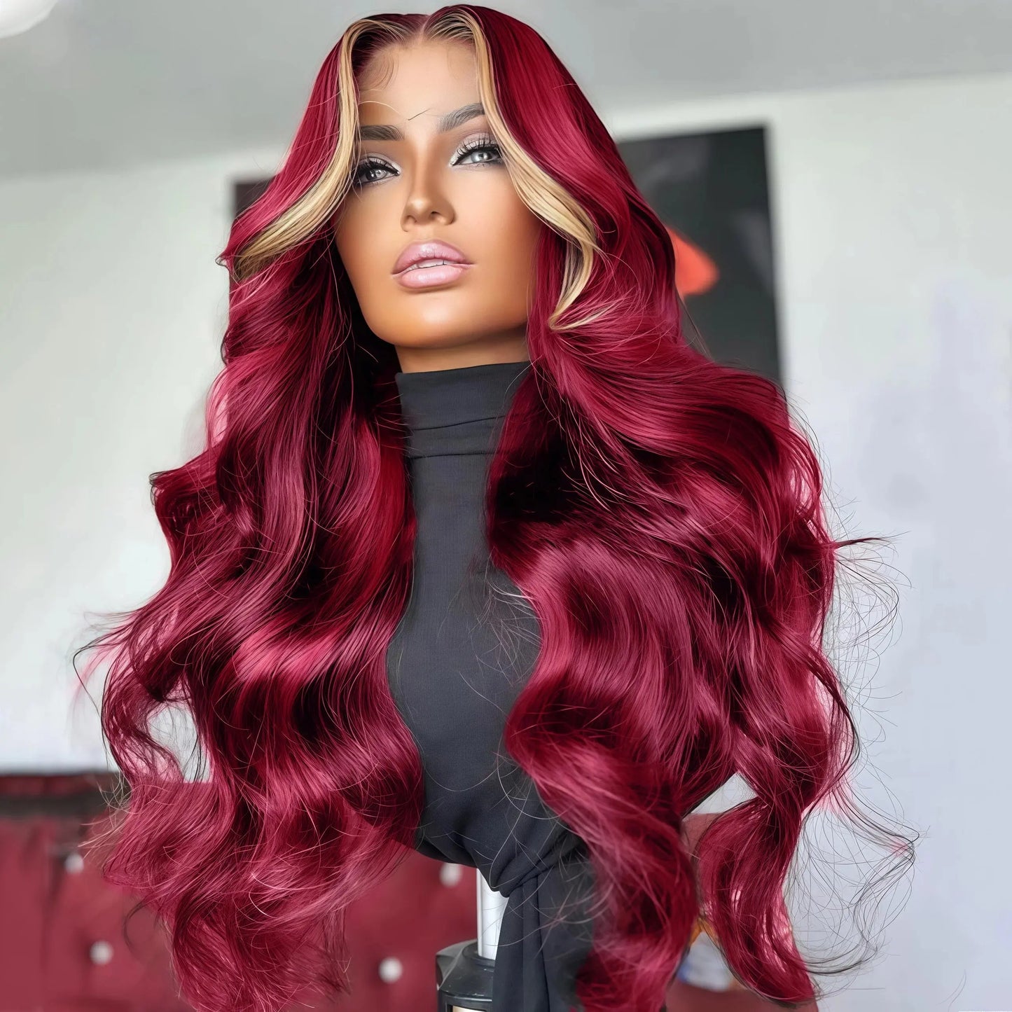 Colored Highlight Hd Transparent Body Wave Lace Front Wigs Omber Blonde With Burgundy Red Human Hair Wigs Brazilian JNi3 shop
