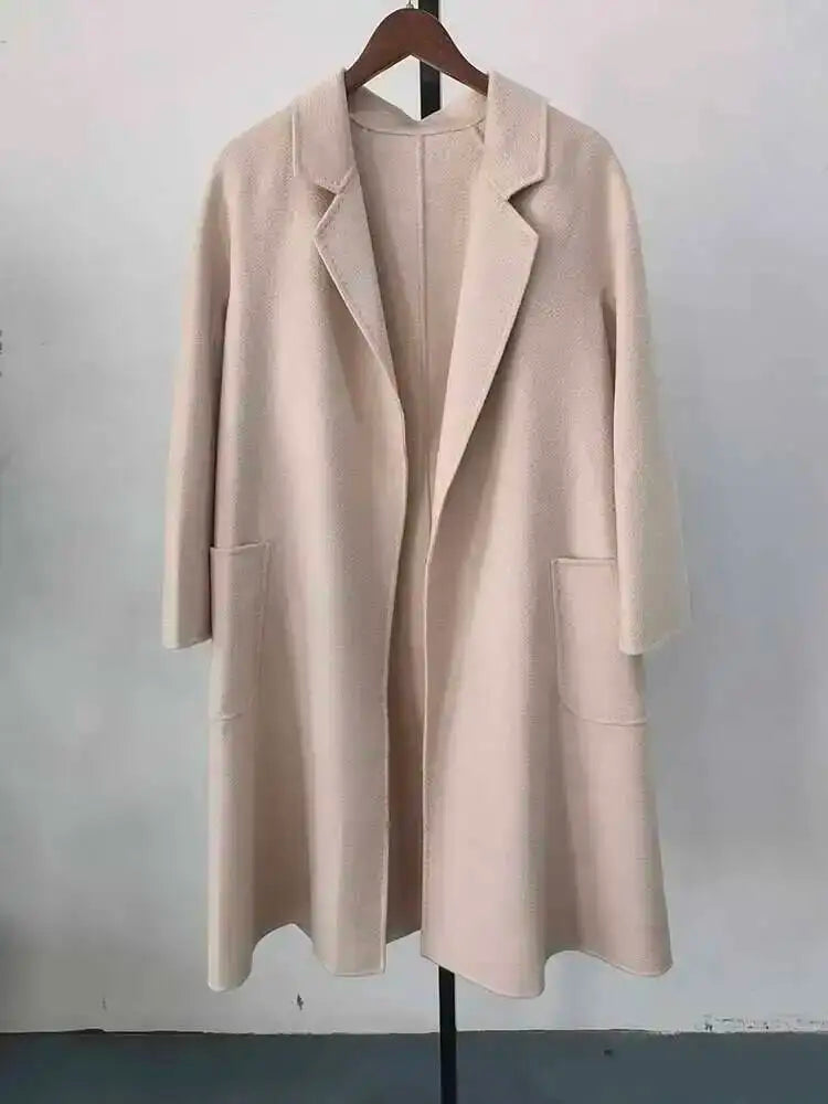 LANMREM 2025 High-End Water Ripple Double-Sided Wool Coat | Long Robe-Style