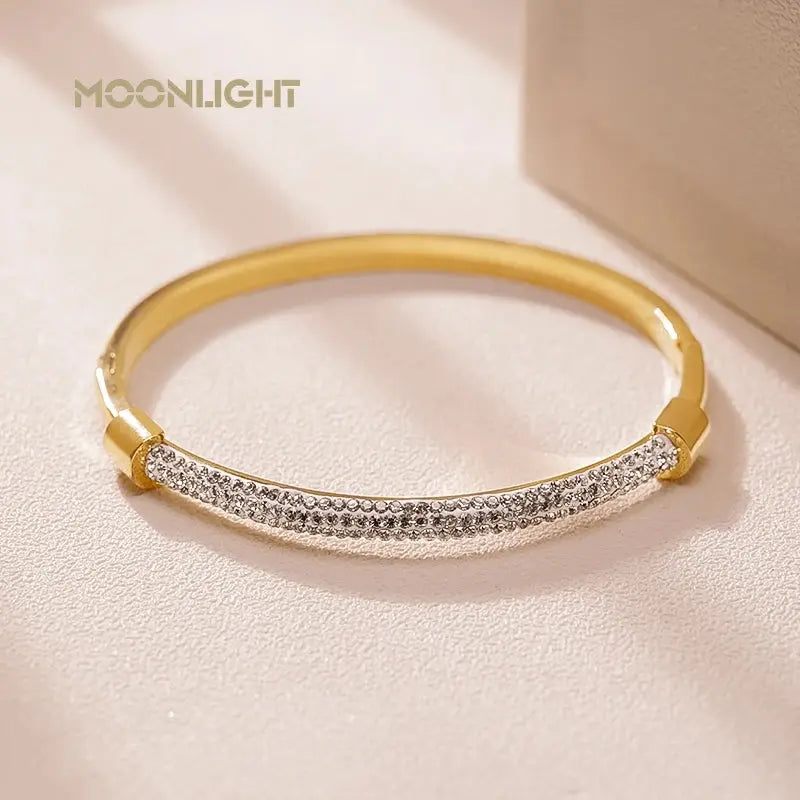 MOONLIGHT Fashion Cubic Zirconia Cuff Bangles for Women Trendy Titanium Steel Circular Classic Bracelet Female Jewelry Gift JNi3 shop