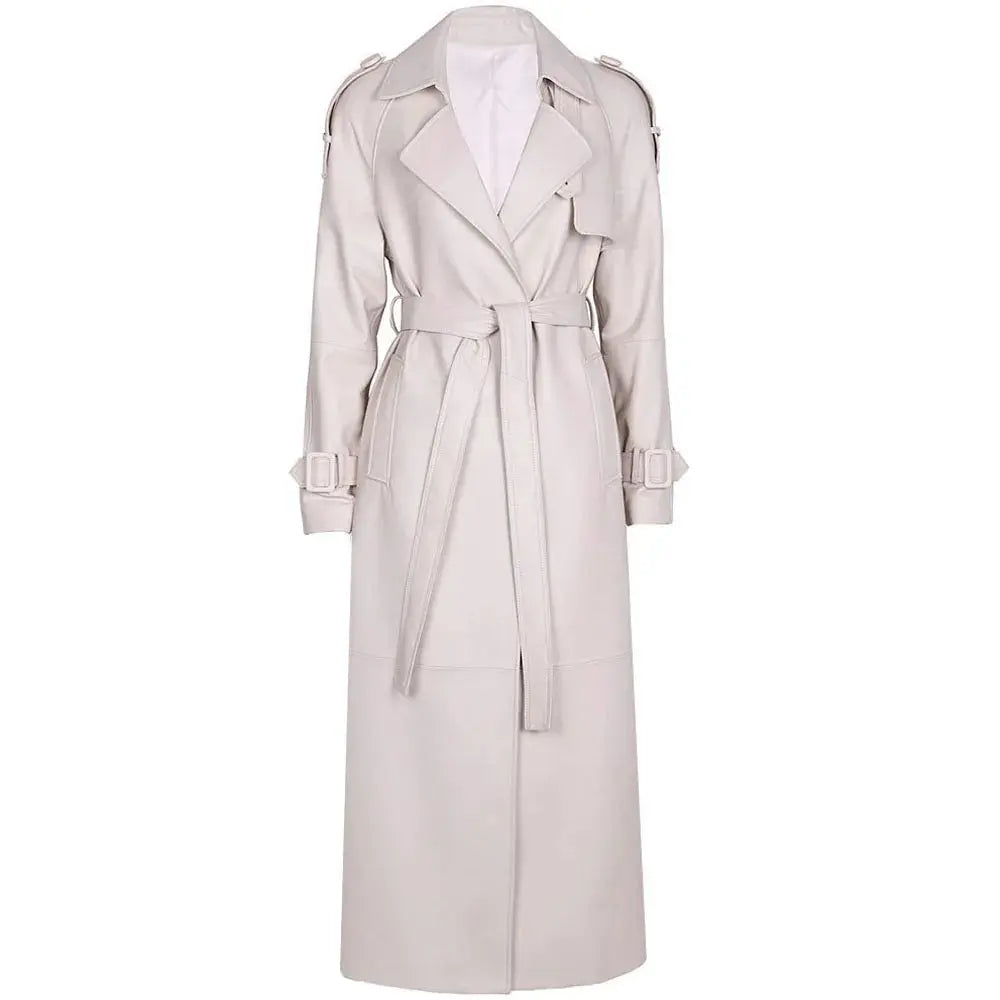 Women's Real Leather Trench Coat Long High Quality Windbreak Oversized JNi3 shop