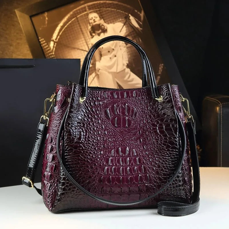 Luyo Luxury Glossy Crocodile Pattern Bucket Bag – Women’s Structured Shoulder Tote & Crossbody