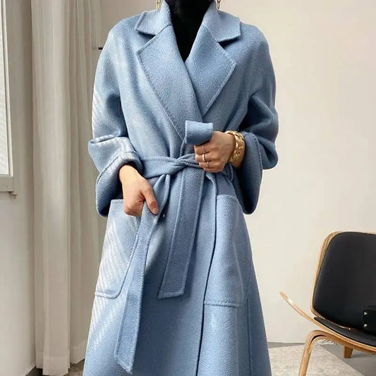 LANMREM 2025 High-End Water Ripple Double-Sided Wool Coat | Long Robe-Style