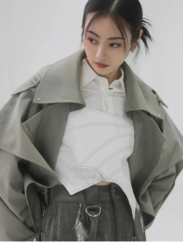 Mauroicardi Spring Long Oversized Elegant Ruffled Trench Coat for Women Double Breasted Luxury Designer Overcoat Runway Fashion JNi3 shop