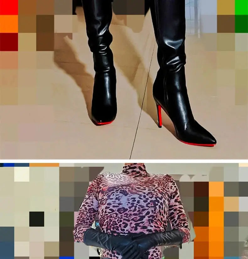 Ods Luxury Designer Sexy Pointed Toe Pole Knee High Brown Black Leather Red Sole Botas Mujer Boots For Women 8 10cm Big JNi3 shop