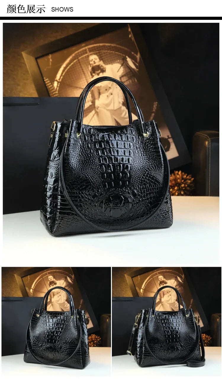Luyo Luxury Glossy Crocodile Pattern Bucket Bag – Women’s Structured Shoulder Tote & Crossbody