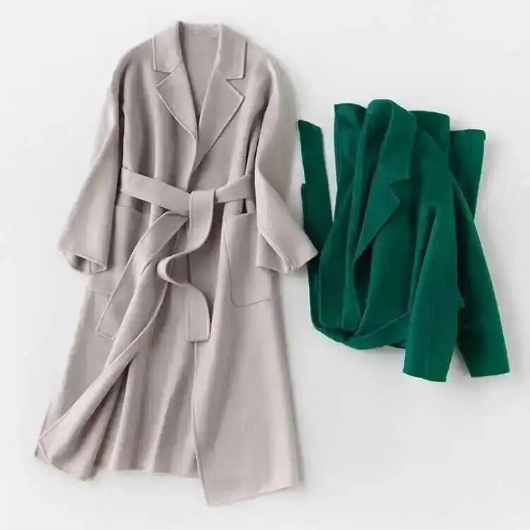 LANMREM 2025 High-End Water Ripple Double-Sided Wool Coat | Long Robe-Style