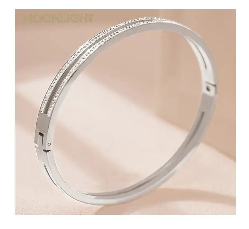 MOONLIGHT Fashion Cubic Zirconia Cuff Bangles for Women Trendy Titanium Steel Circular Classic Bracelet Female Jewelry Gift JNi3 shop