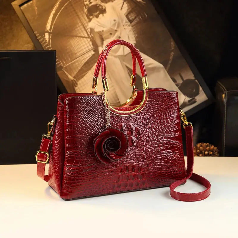 Genuine Leather Women's Handbags Crocodile Pattern Lady Flower Tassel Shoulder Messenger Bag Fashion Wedding Top Handle Bags JNi3 shop