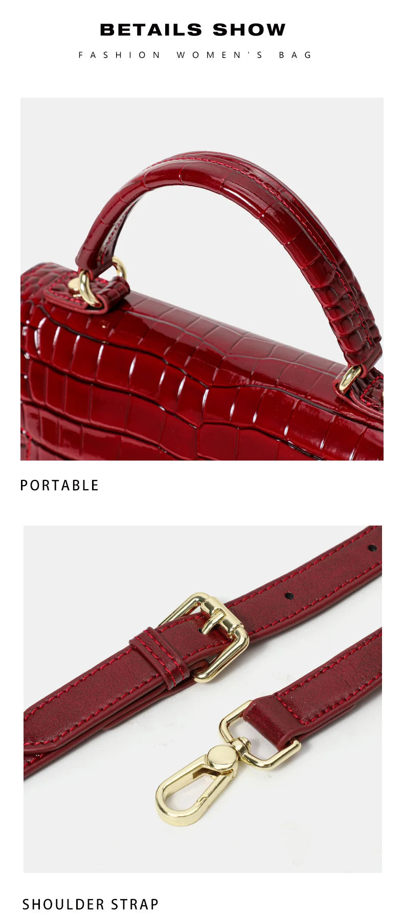 New Lacquer Skin Crocodile Pattern Women's Handbag Top Layer Cowhide Styled High Grade Single Shoulder Crossbody Bag