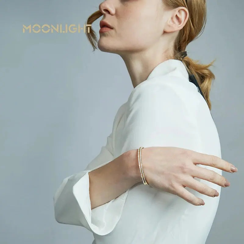 MOONLIGHT Fashion Cubic Zirconia Cuff Bangles for Women Trendy Titanium Steel Circular Classic Bracelet Female Jewelry Gift JNi3 shop