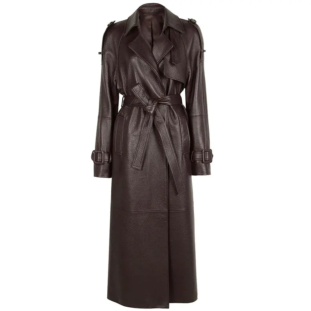 Women's Real Leather Trench Coat Long High Quality Windbreak Oversized JNi3 shop