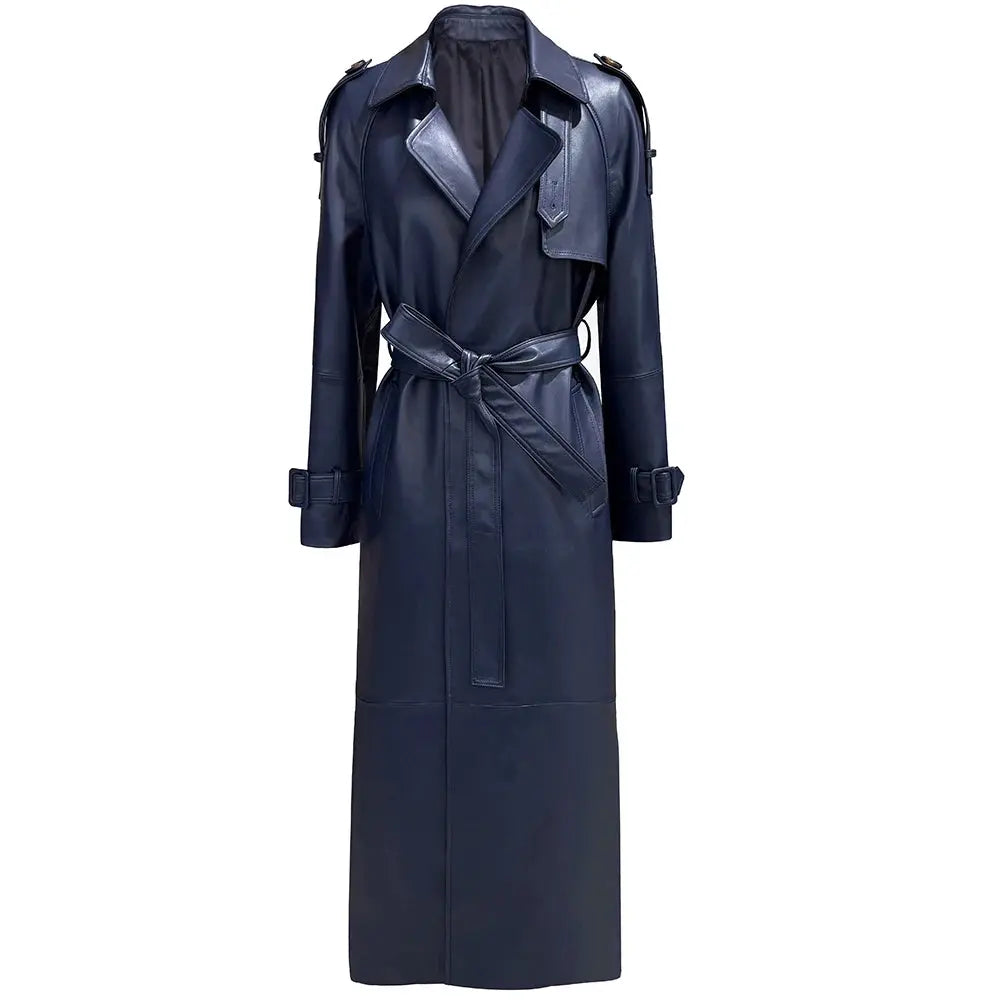 Women's Real Leather Trench Coat Long High Quality Windbreak Oversized JNi3 shop