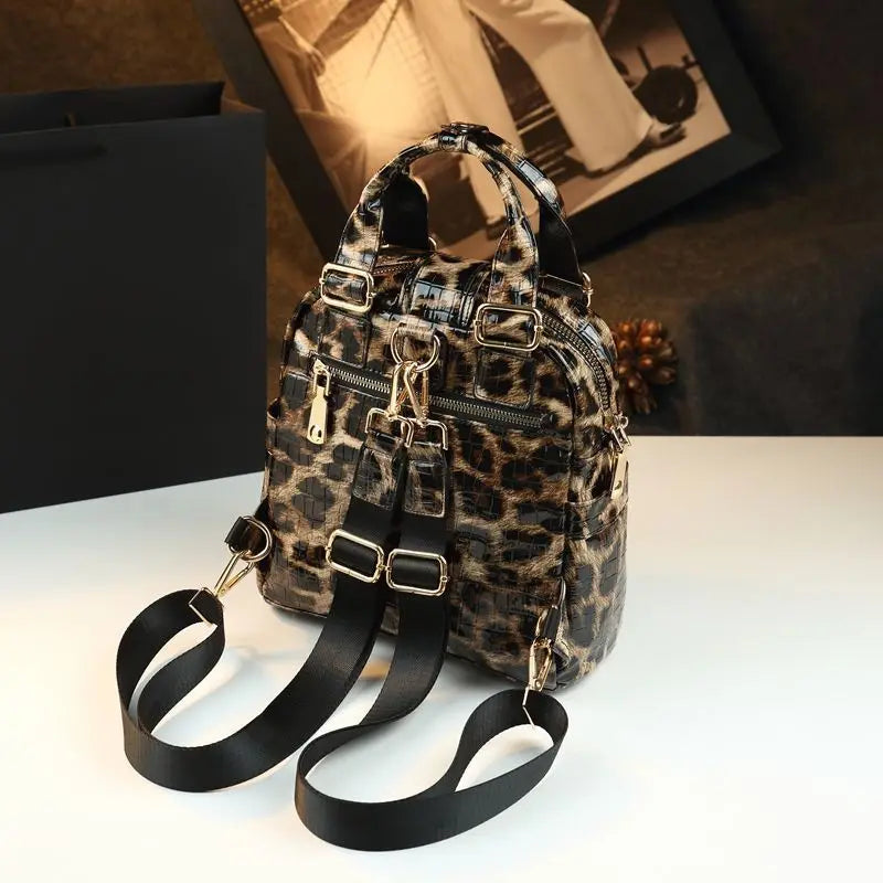 Genuine Leather Travel Backpack Leopard Print Storage Bag Designer Luxury Handbag