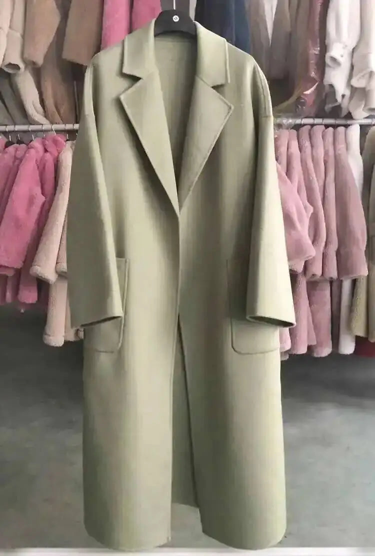 LANMREM 2025 High-End Water Ripple Double-Sided Wool Coat | Long Robe-Style