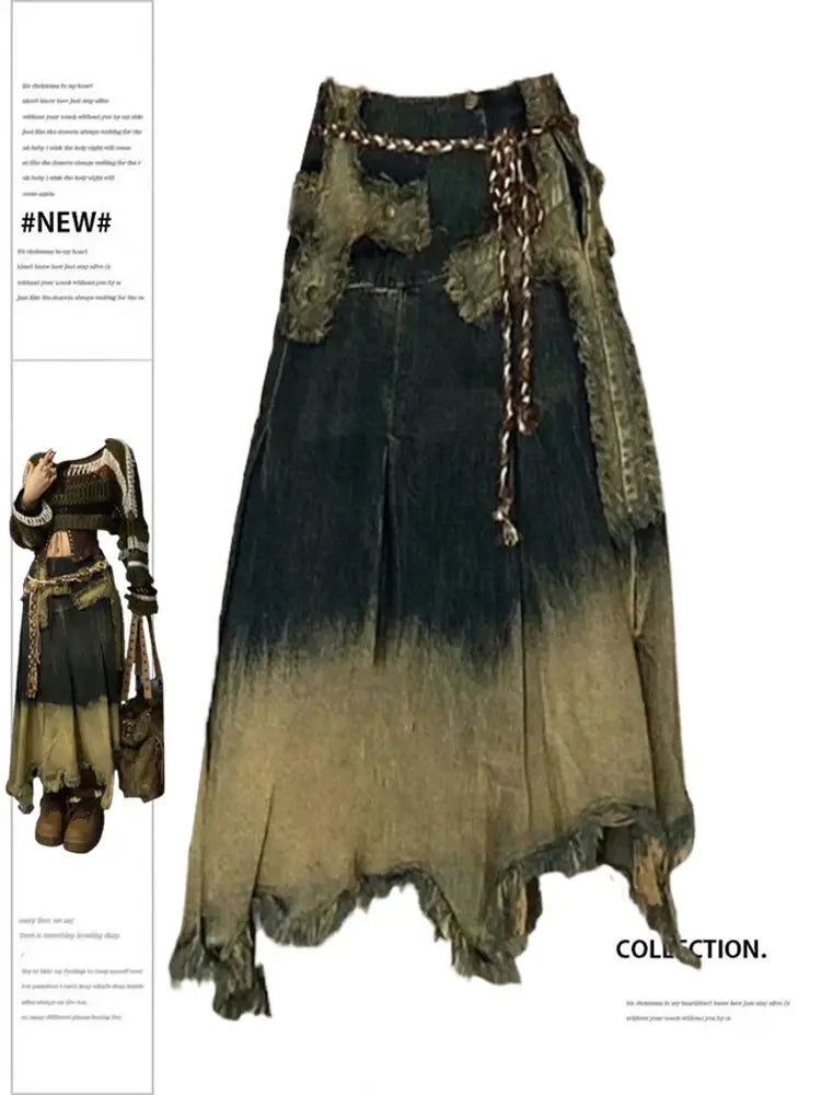 Women Denim Long Skirt Harajuku Y2k 2000s Vintage Skirts 90s Aesthetic Streetwear Fashion Korean Style A-Line Jean Skirt Clothes JNi3 shop