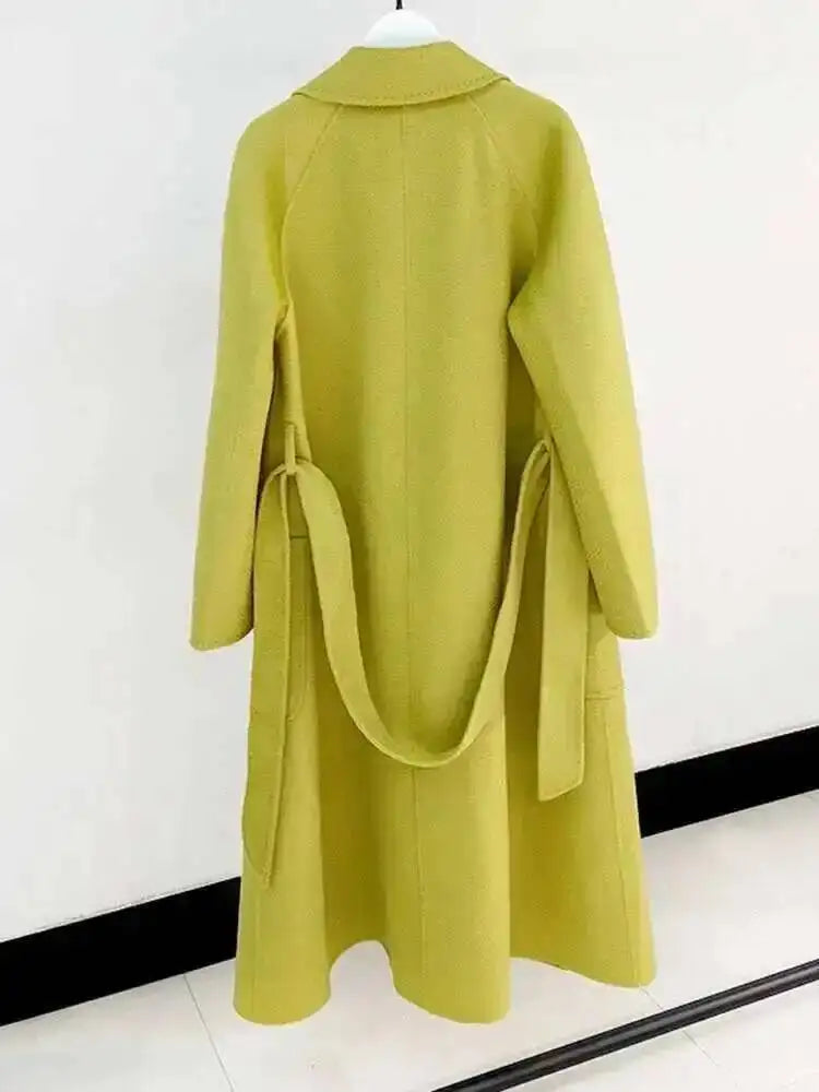 LANMREM 2025 High-End Water Ripple Double-Sided Wool Coat | Long Robe-Style