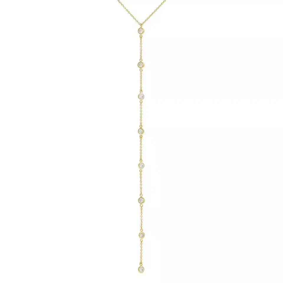 2025 Real 925 Sterling Silver Necklace Paved Round Dots Bezel CZ Stone Long Y Lariat Sexy Fashion Women Jewelry Necklaces JNi3 shop