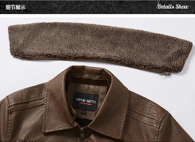 Fleece Fur Collar Windbreaker Coat Male Pu Jacket Men Thick Warm Cashmere Military Bomber Tactical Leather Jackets Mens Outwear JNi3 shop