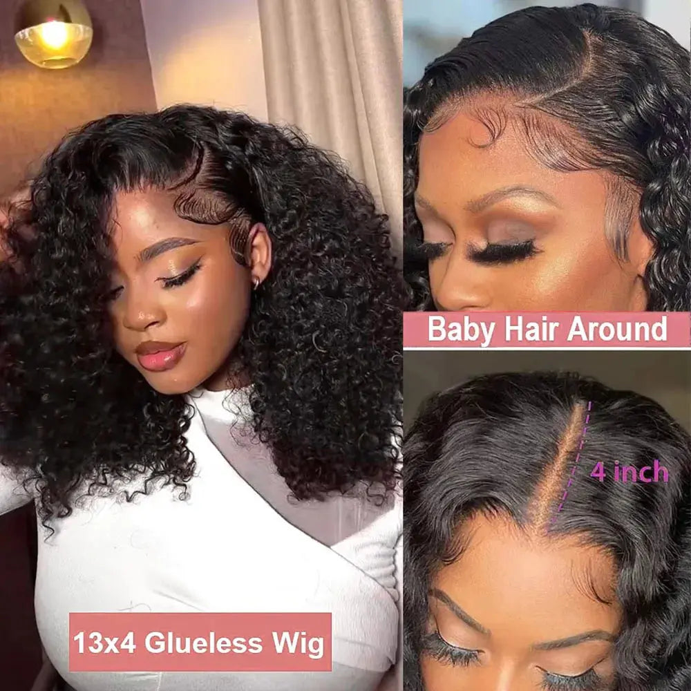 13x6 Short Curly Bob Deep Water Wave Lace Frontal Wigs 7x5 Glueless Wig 100% Human Hair Wig 250% Density 12 14 Inch For Women JNi3 shop