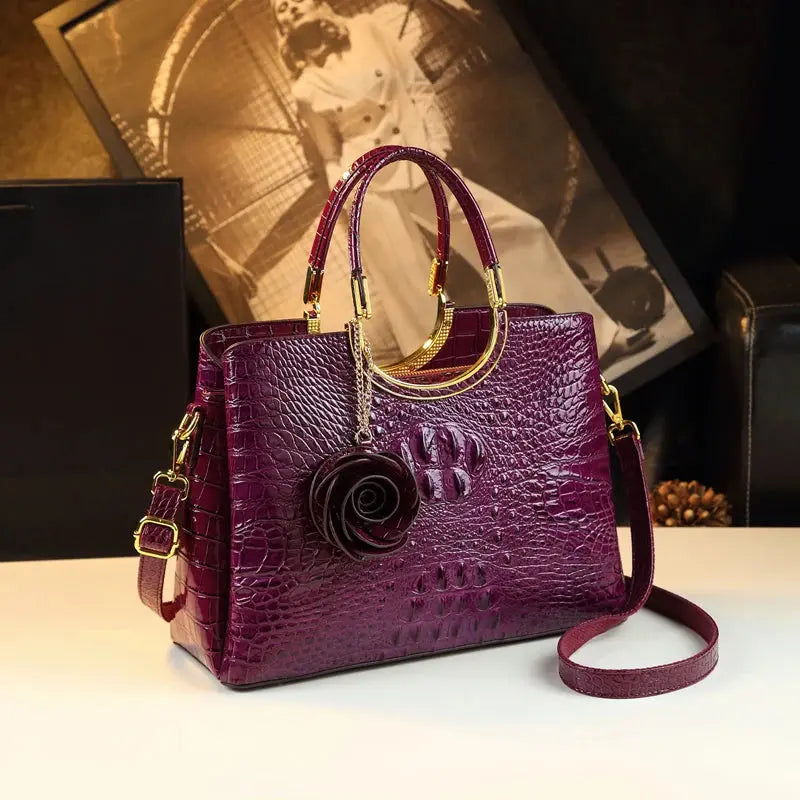 Genuine Leather Women's Handbags Crocodile Pattern Lady Flower Tassel Shoulder Messenger Bag Fashion Wedding Top Handle Bags JNi3 shop