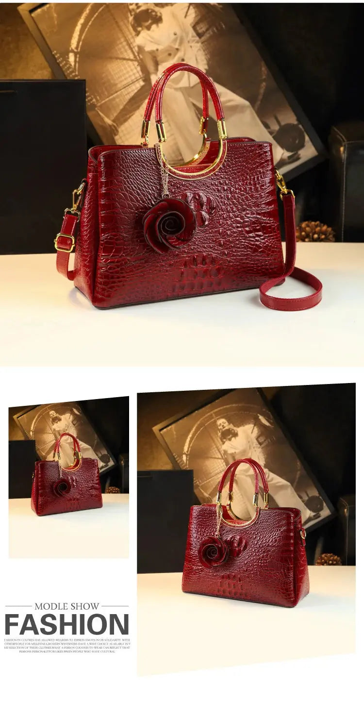 Genuine Leather Women's Handbags Crocodile Pattern Lady Flower Tassel Shoulder Messenger Bag Fashion Wedding Top Handle Bags JNi3 shop
