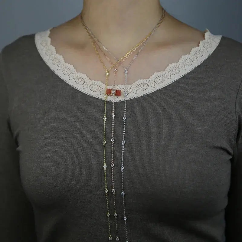 2025 Real 925 Sterling Silver Necklace Paved Round Dots Bezel CZ Stone Long Y Lariat Sexy Fashion Women Jewelry Necklaces JNi3 shop