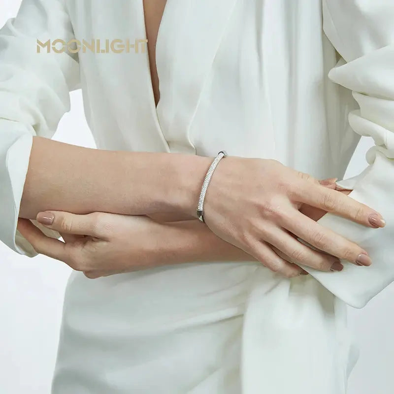 MOONLIGHT Fashion Cubic Zirconia Cuff Bangles for Women Trendy Titanium Steel Circular Classic Bracelet Female Jewelry Gift JNi3 shop