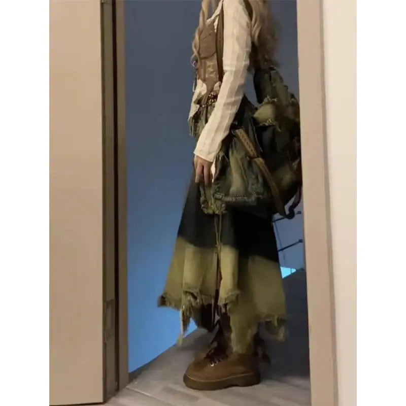 Women Denim Long Skirt Harajuku Y2k 2000s Vintage Skirts 90s Aesthetic Streetwear Fashion Korean Style A-Line Jean Skirt Clothes JNi3 shop