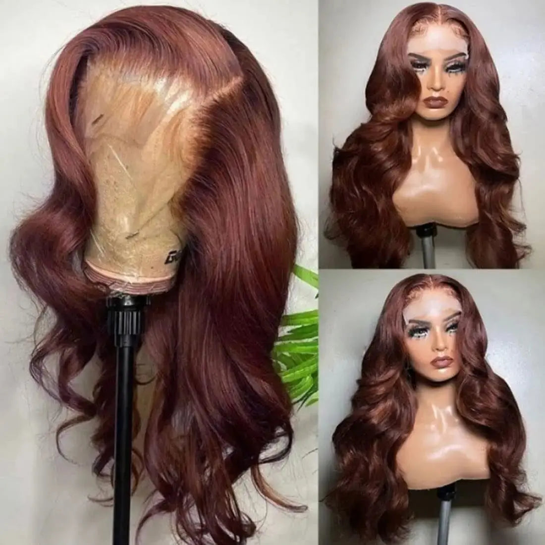 13x6 Reddish Brown Women's Wigs Synthetic Lace Front Wig Red Body Wave Lace Frontal Wig Glueless Pre Plucked With Baby Hair Wig JNi3 shop