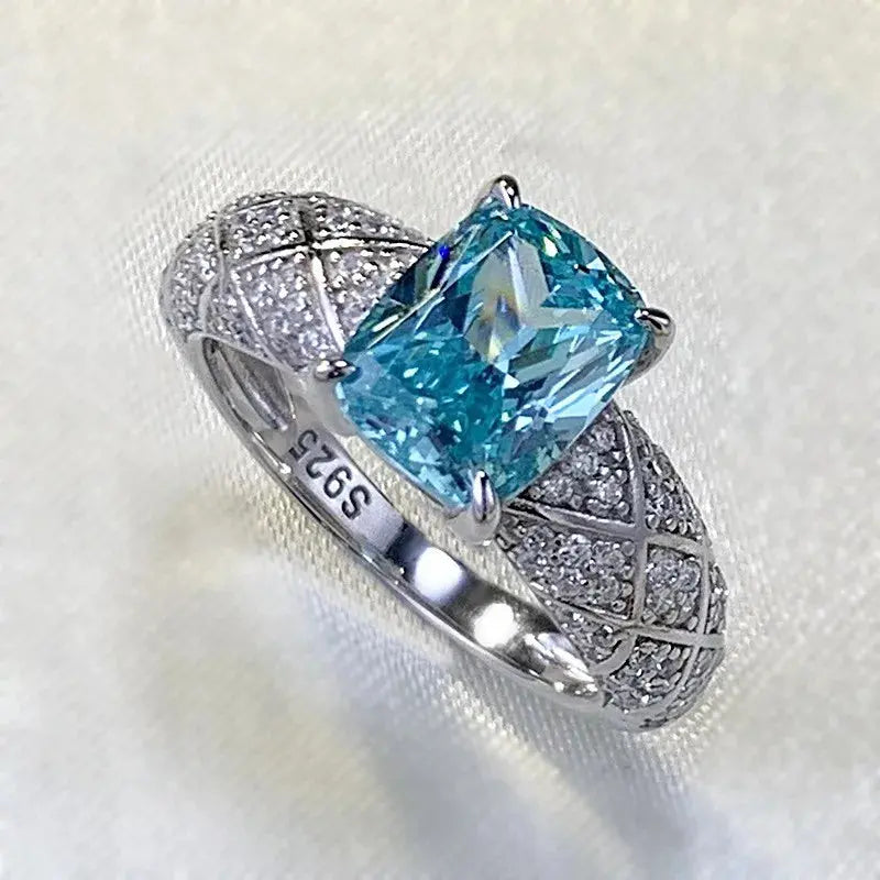 7*9MM Radiant Cut Paraiba Tourmaline Gemstone Luxury Ring For Women 100% 925 Sterling Silver Wedding Party Fine Jewelry JNi3 shop