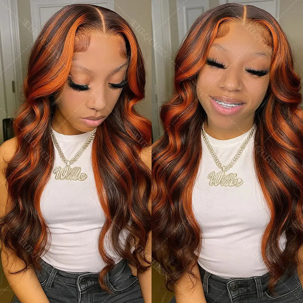 Upgraded 1B/30 Balayage Body Wave 13x4 Highlight Lace Front Human Hair Wig Vietnamese Omber Brown Colored Wig Human Hair JNi3 shop