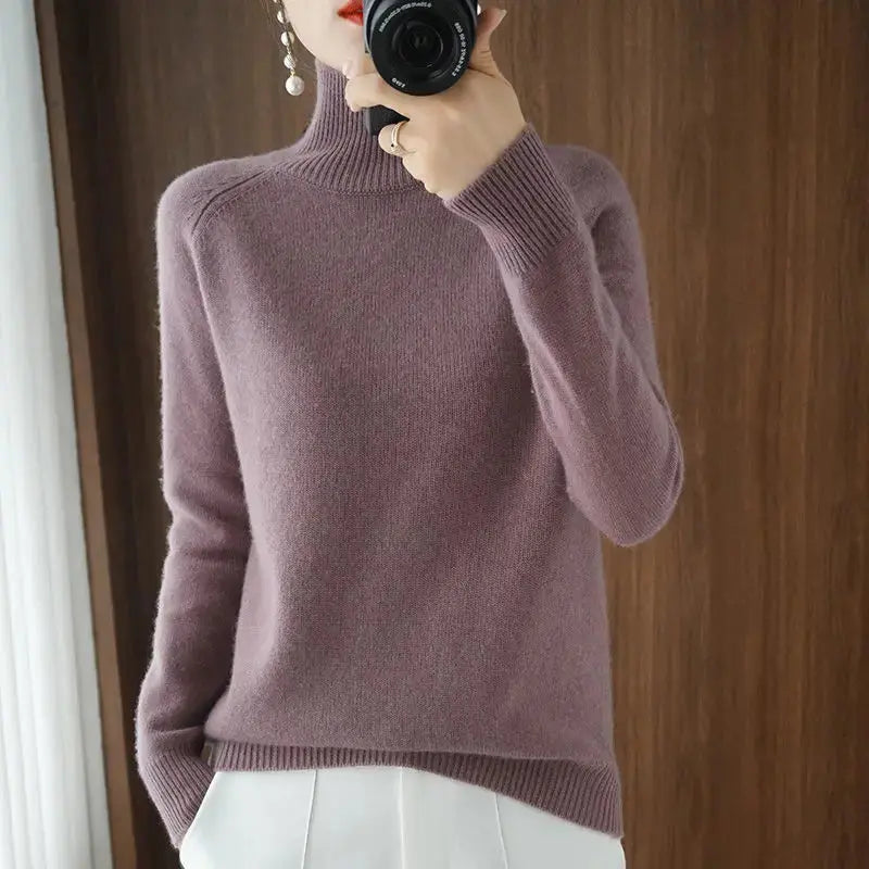 Turtleneck Pullover Fall/winter Cashmere Sweater Women Pure Color Casual Long-sleeved Loose Pullover Bottoming Women's JNi3 shop