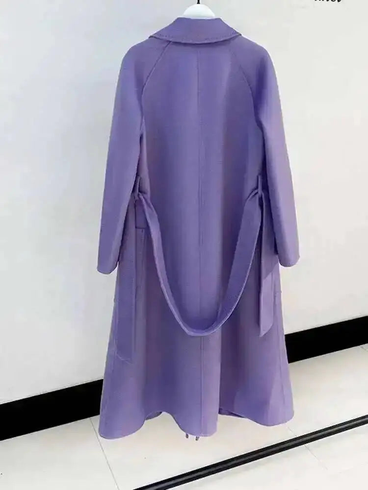 LANMREM 2025 High-End Water Ripple Double-Sided Wool Coat | Long Robe-Style