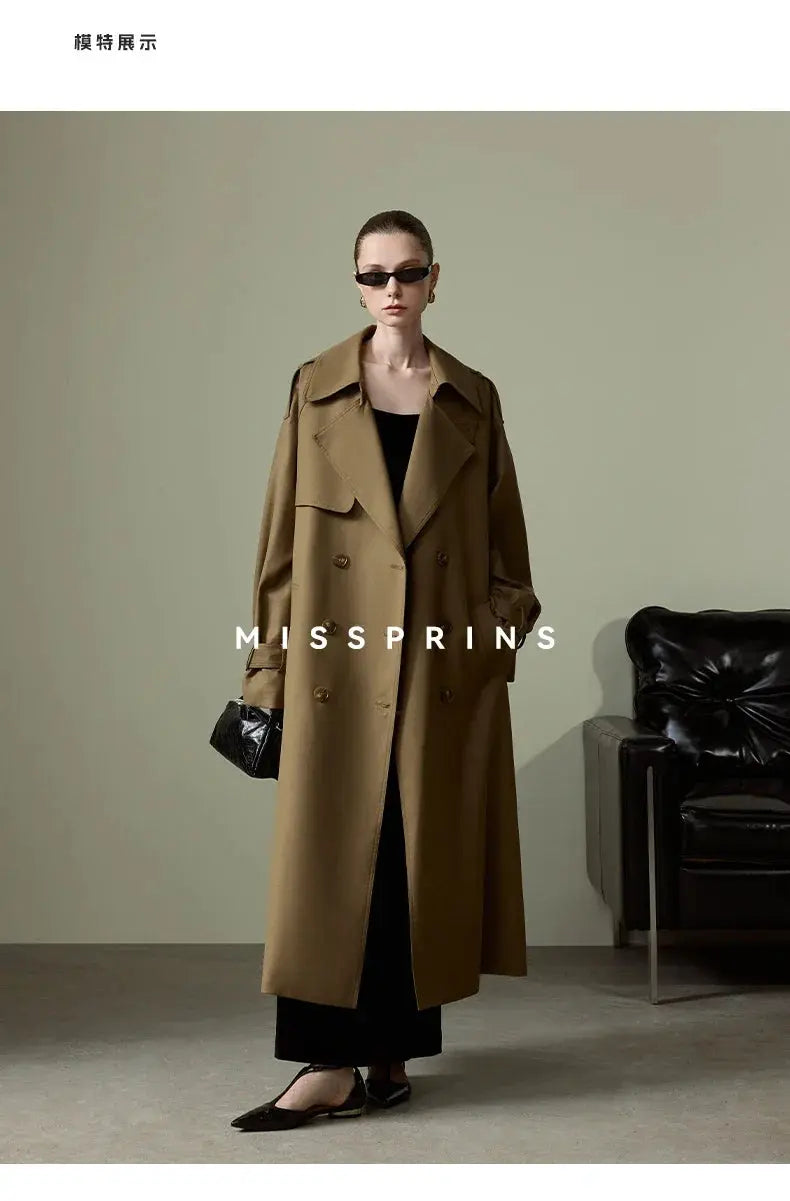 Lautaro Spring Autumn Long Khaki Trench Coat for Women Belt Double Breasted Chic Luxury Designer European Fashion Clothes 2025 JNi3 shop