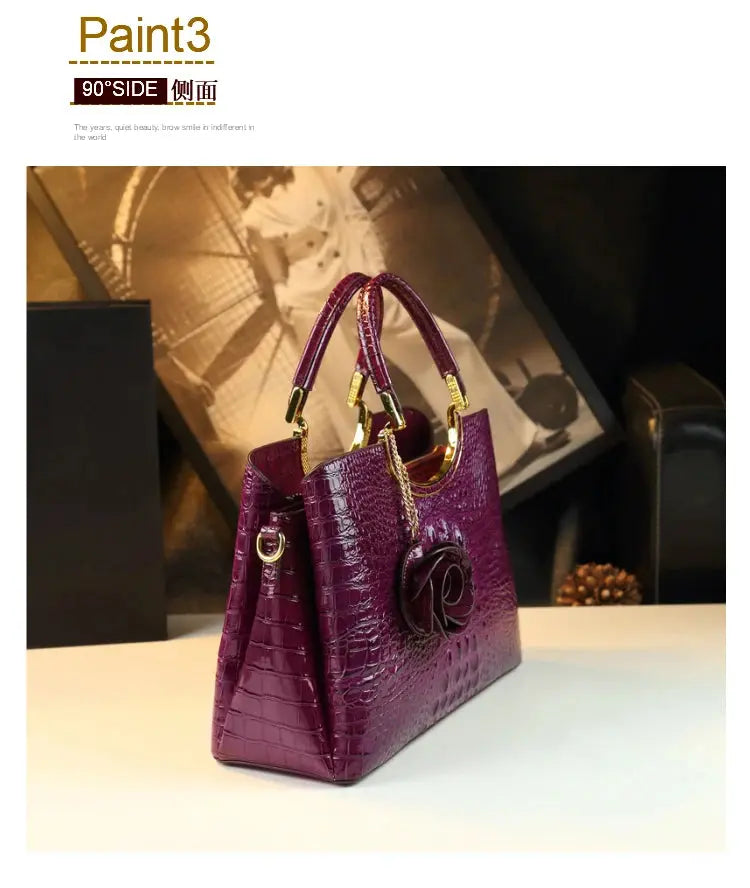Genuine Leather Women's Handbags Crocodile Pattern Lady Flower Tassel Shoulder Messenger Bag Fashion Wedding Top Handle Bags JNi3 shop