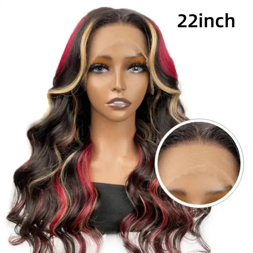 13x6 Reddish Brown Women's Wigs Synthetic Lace Front Wig Red Body Wave Lace Frontal Wig Glueless Pre Plucked With Baby Hair Wig JNi3 shop
