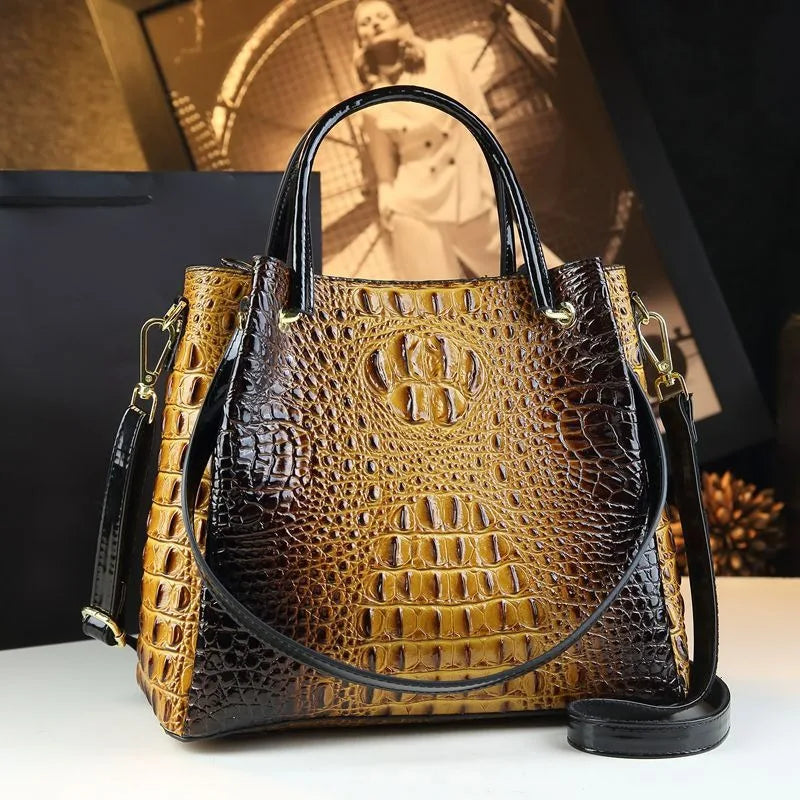 Luyo Luxury Glossy Crocodile Pattern Bucket Bag – Women’s Structured Shoulder Tote & Crossbody