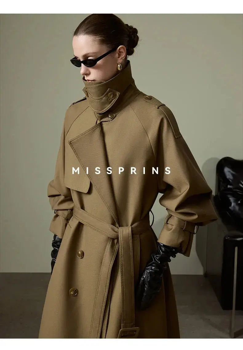 Lautaro Spring Autumn Long Khaki Trench Coat for Women Belt Double Breasted Chic Luxury Designer European Fashion Clothes 2025 JNi3 shop