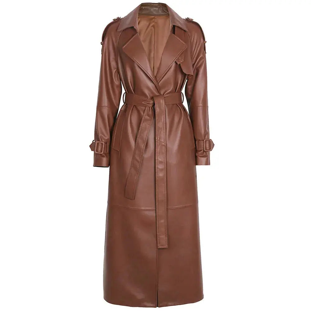 Women's Real Leather Trench Coat Long High Quality Windbreak Oversized JNi3 shop