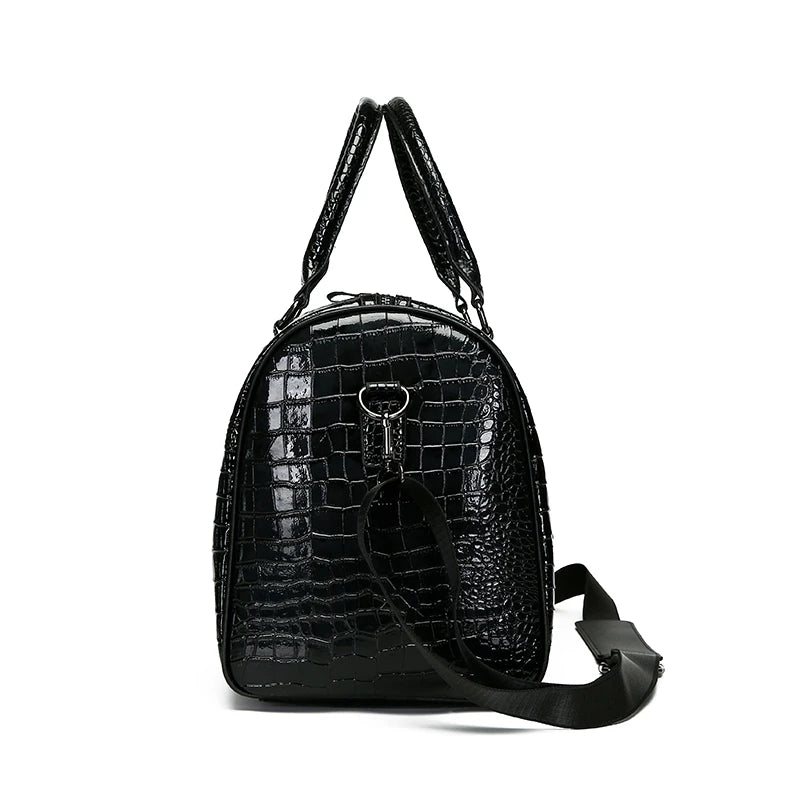 Men’s Luxury Crocodile Pattern Travel Duffel – Large Capacity Glossy Alligator Embossed Weekender & Business Luggage