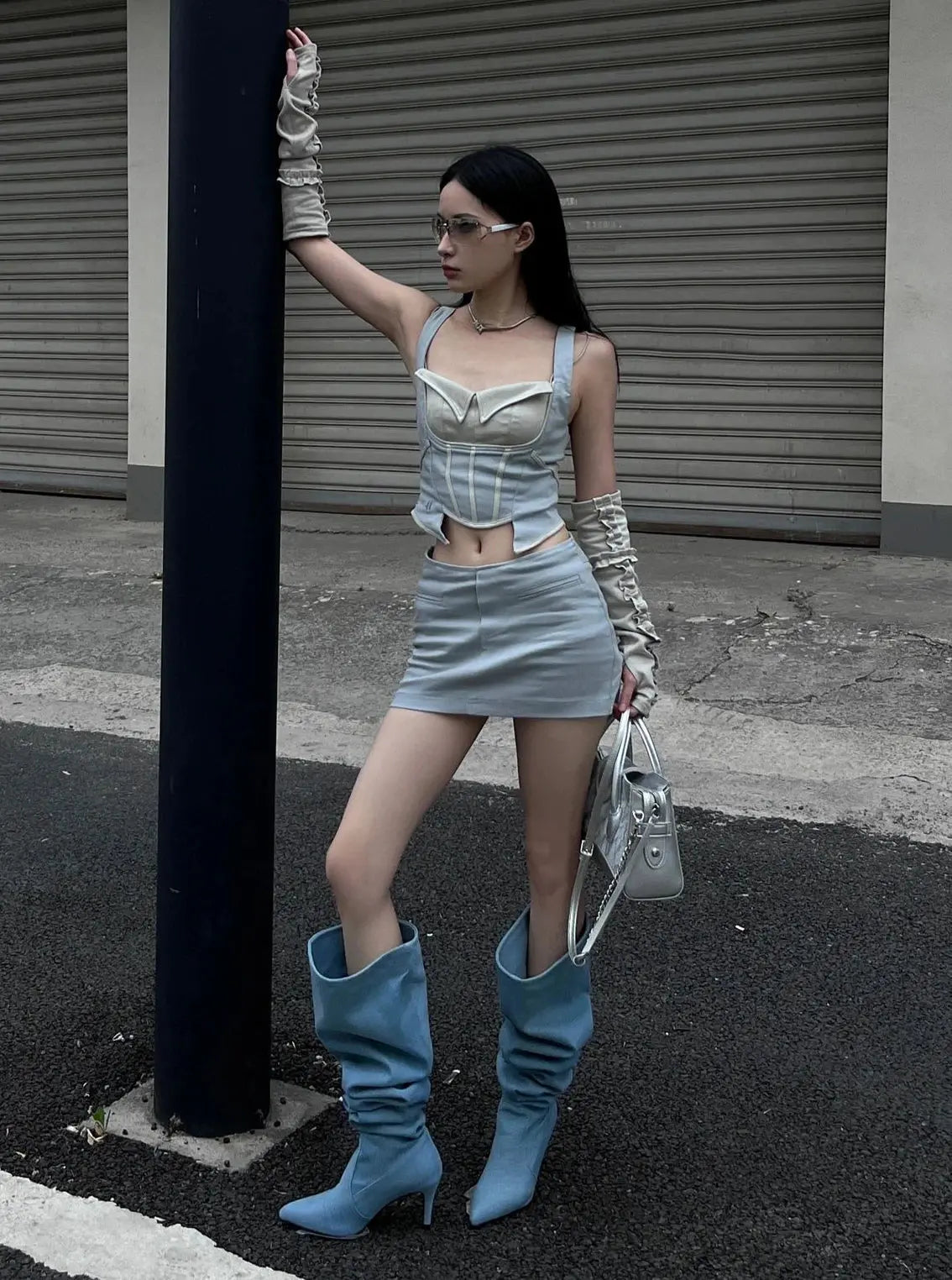 High-Top Western Cowboy Knight Boots Women's Pointed Toe arp Heel Denim Folded  Faionable Spring Summer New Sle JNi3 shop