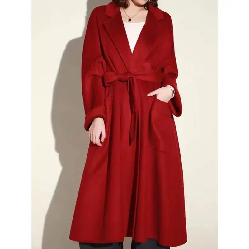 LANMREM 2025 High-End Water Ripple Double-Sided Wool Coat | Long Robe-Style