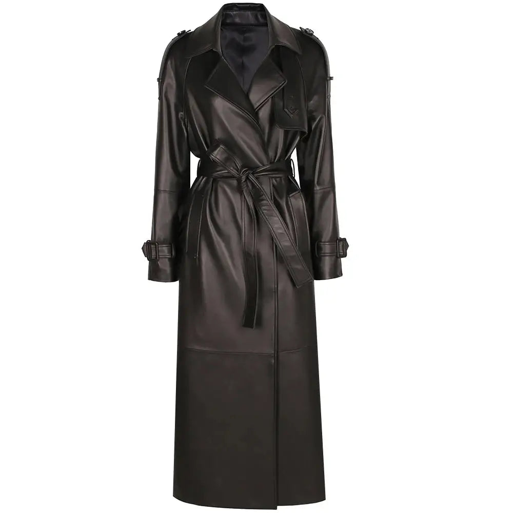 Women's Real Leather Trench Coat Long High Quality Windbreak Oversized JNi3 shop