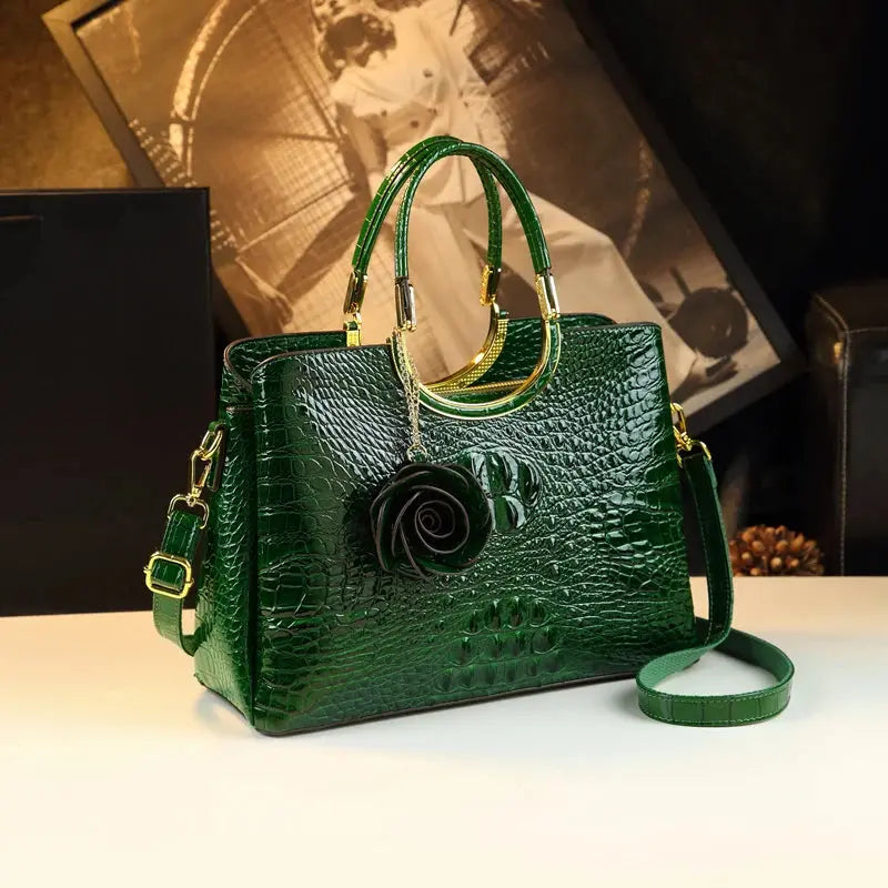 Genuine Leather Women's Handbags Crocodile Pattern Lady Flower Tassel Shoulder Messenger Bag Fashion Wedding Top Handle Bags JNi3 shop
