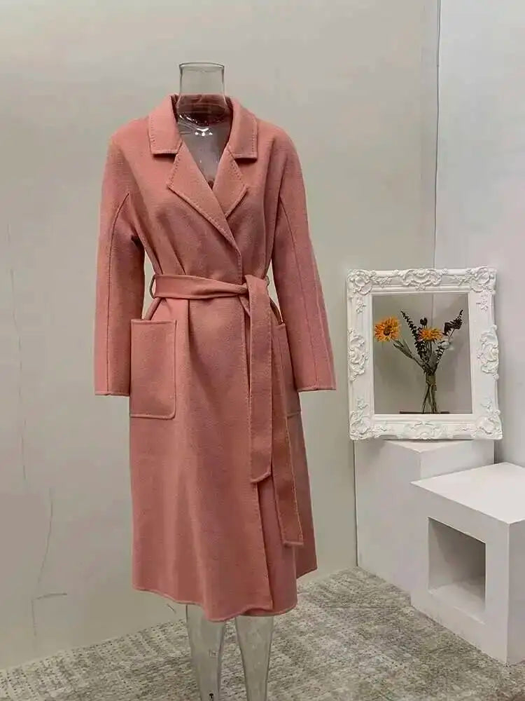 LANMREM 2025 High-End Water Ripple Double-Sided Wool Coat | Long Robe-Style