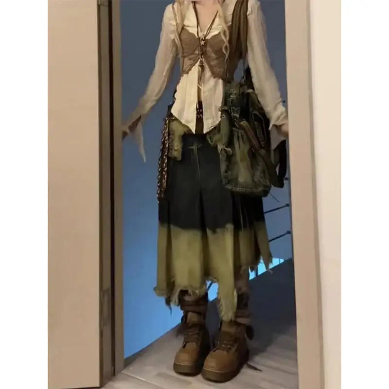 Women Denim Long Skirt Harajuku Y2k 2000s Vintage Skirts 90s Aesthetic Streetwear Fashion Korean Style A-Line Jean Skirt Clothes JNi3 shop